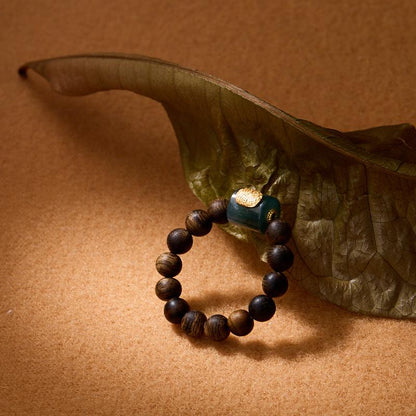 Natural 4MM Hainan Submerged Wild Agarwood Ring Blue Water Jade Zakiram Ring Best Friend Gift
