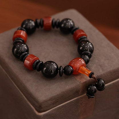 Original Natural Silk Wrapped Old Agate Bracelet Domineering Single Circle Men's Abacus Bead Bracelet Ethnic Style Gift Jewelry