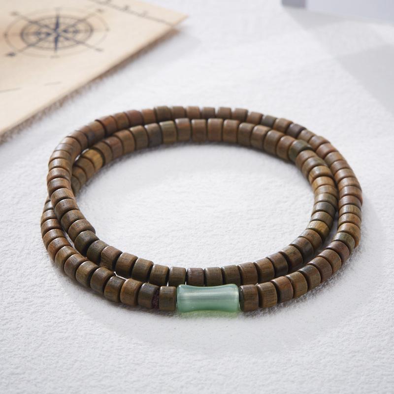 Natural Green Sandalwood Bracelet Bamboo Knot Abacus Beads Straight Cut Green Sandalwood Double Circle Bracelet Small Beads DIY Cultural Play Bracelet