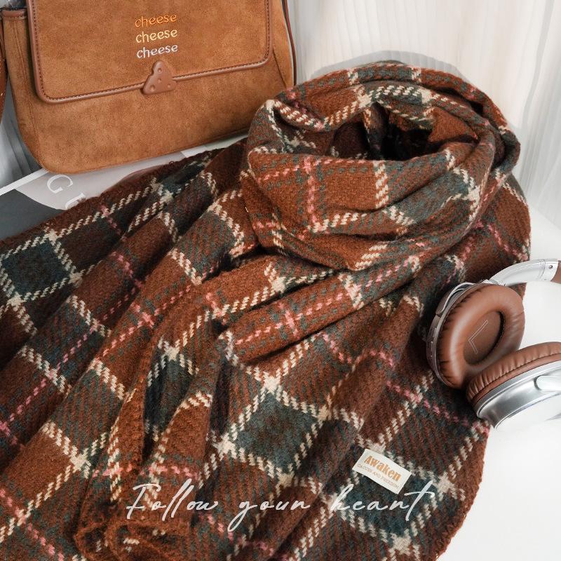 Autumn Winter Warm Scarf for Women British Christmas Plaid Red Scarf Retro Versatile Couple Shawl Neck Warmer
