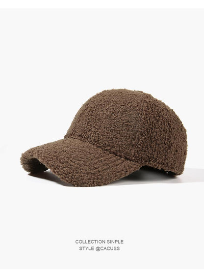 Lightweight Lamb Wool Hat for Men and Women, Autumn and Winter Korean Style Trendy Versatile Baseball Cap, Outdoor Windproof Warm Solid Color Hat