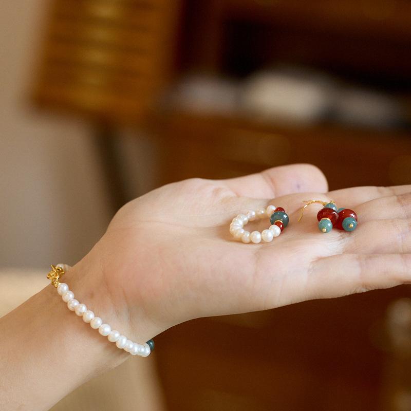 Natural Blue Water Jade Earrings S925 Silver Thousand Miles of Rivers and Mountains Red Agate National Style Earrings New Chinese Ear Hook Ear Jewelry