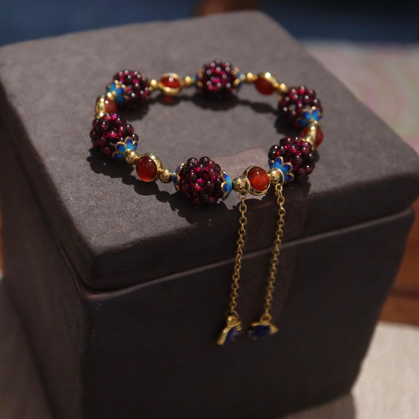 National Style Natural Garnet Simple Women's Garnet Bracelet with Tianhe Stone Cloisonné Accessories Beaded Bracelet Jewelry