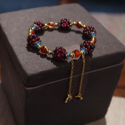 National Style Natural Garnet Simple Women's Garnet Bracelet with Tianhe Stone Cloisonné Accessories Beaded Bracelet Jewelry