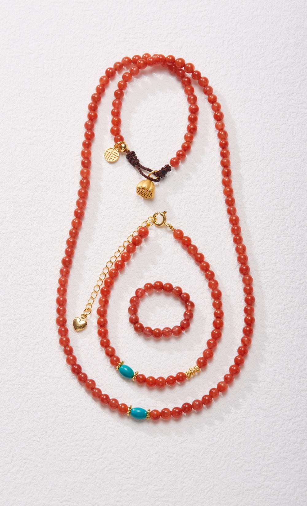 New Chinese Style Natural Sichuan Material 4MM Liangshan South Red Agate Bracelet for Women with Small Beads Cherry Persimmon Red South Red Agate Collection
