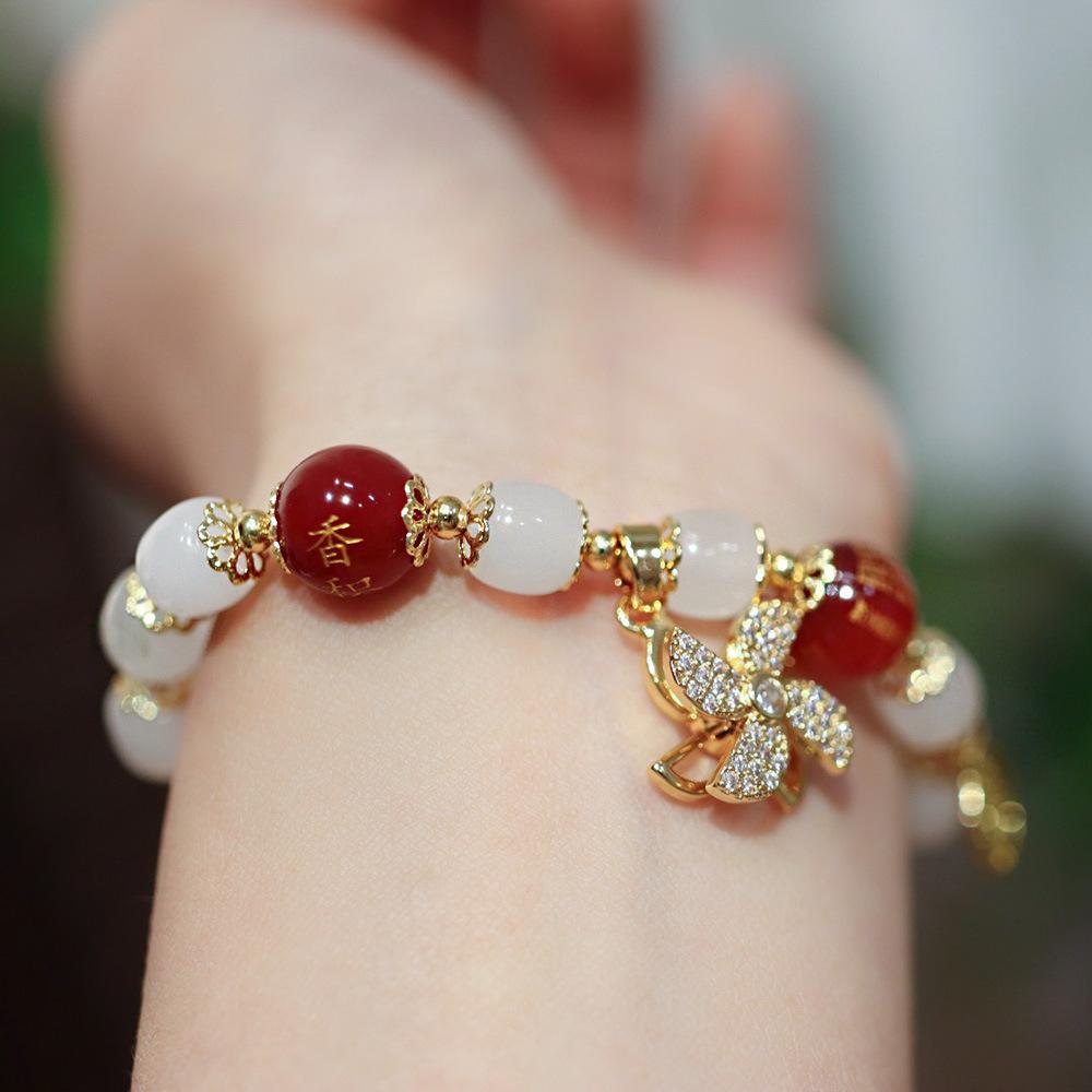 Wealth and Peace Windmill Lock Stress Relief Glass Old Xing Bucket Bead Bracelet Glass Bead Bracelet for Friends