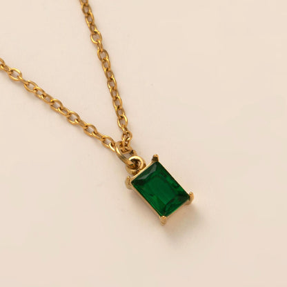 Titanium Steel Necklace Rectangular December Birthstone Pendant Colorful Zircon Clavicle Chain for Women Titanium Steel Plated with 18K Gold Color Retention