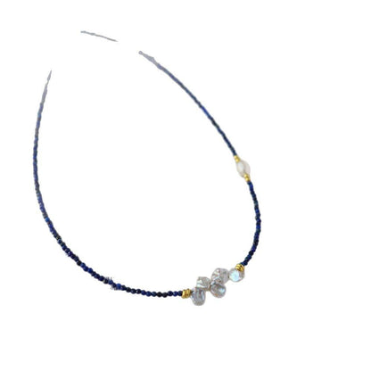 Design Simple Natural Lapis Lazuli Malachite Freshwater Petal Pearl Necklace Ultra-fine Layered Collarbone Chain Necklace
