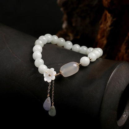 Original Natural Emerald Bracelet 14K Gilded Hanging Natural Shell Flower Jade Droplet Type Jade Jewelry