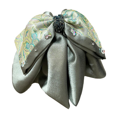 Colorful Roman Tail Clip New Chinese Style Green Bow High Ponytail Claw Clip for Women High-end Feel Back of Head Half Updo Claw Clip