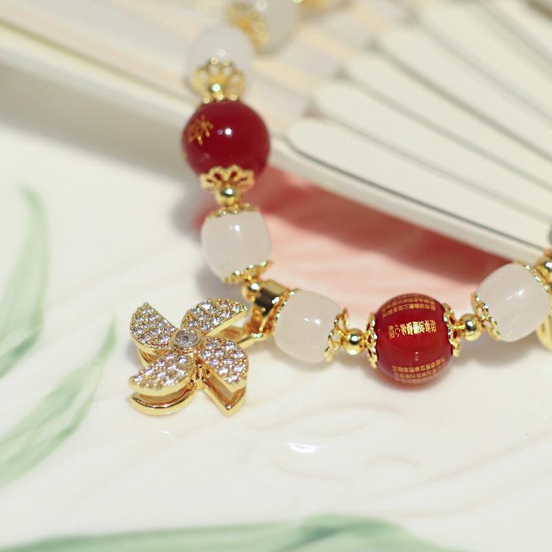 Wealth and Peace Windmill Lock Stress Relief Glass Old Xing Bucket Bead Bracelet Glass Bead Bracelet for Friends