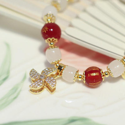 Wealth and Peace Windmill Lock Stress Relief Glass Old Xing Bucket Bead Bracelet Glass Bead Bracelet for Friends