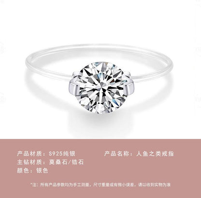 S925 Sterling Silver Moissanite Ring Design Sense Light Luxury Transparent Line Mermaid's Tears Ring Diamond Ring Women's Gift