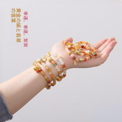 Natural 6MM Gold Silk Jade Bracelet for Women New Chinese Style Gourd Vintage High-end Jade Bracelet
