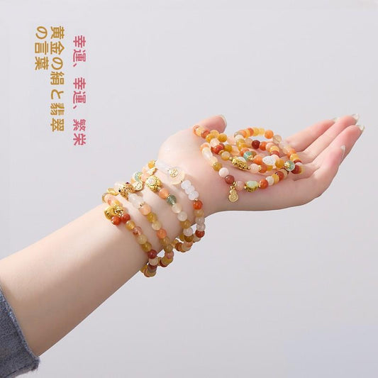 Natural 6MM Gold Silk Jade Bracelet for Women New Chinese Style Gourd Vintage High-end Jade Bracelet