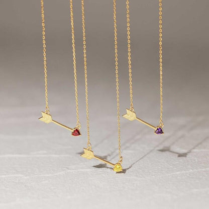 Titanium Steel High Color Retention Twelve Birthstone Necklace Ins12 Birthstone One Arrow Through Heart Pendant Necklace 18K Gold