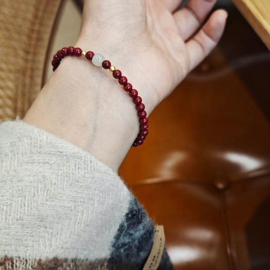 Xiangxi Natural Cinnabar Bracelet S925 Silver Hetian Jade Single Circle Bracelet Zodiac Year Cinnabar Gift