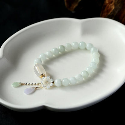 Original Natural Emerald Bracelet 14K Gilded Hanging Natural Shell Flower Jade Droplet Type Jade Jewelry