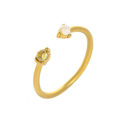 Titanium Steel Color-Retaining Natural Opal Color Zircon December Birthstone Ring Plain Band December Birthstone Plated with 18K Gold