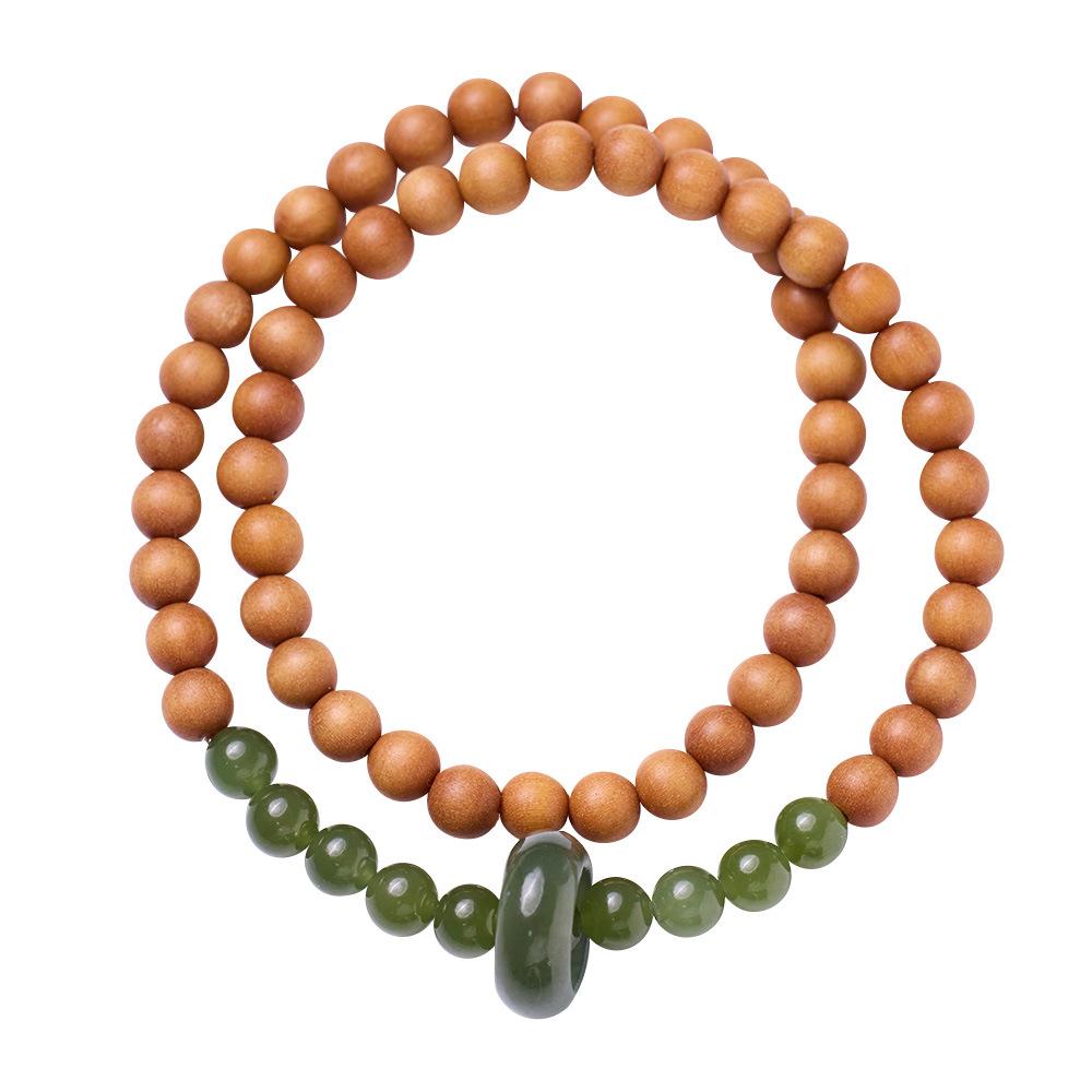 Qingshan Dai Lingyin Milk Fragrance Sandalwood Hetian Running Ring Double Circle Bracelet Ethnic Style Simple Jade Bracelet Couple Style