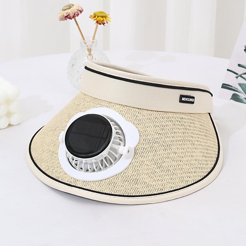 Solar Charging Fan Hat for Girls, Open Weave Wide Brim Hat, Parent-Child Outdoor Sun Hat, Sun Protection, Travel, Adult Style