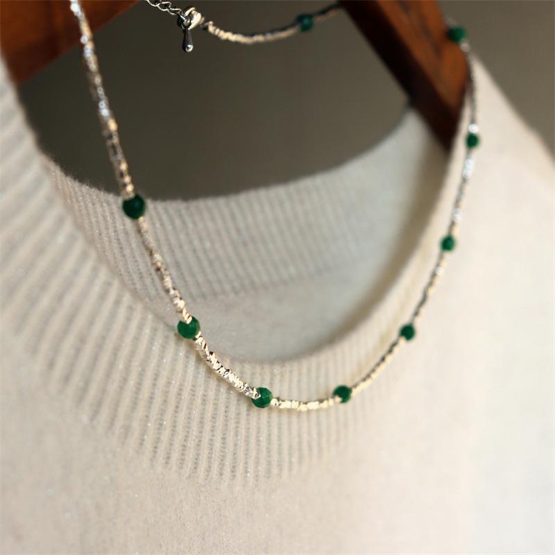 Elegant Design Light Luxury Minimalist Style Broken Silver Irregular Freshwater Pearl Small Silver Bar Handmade Beaded Necklace