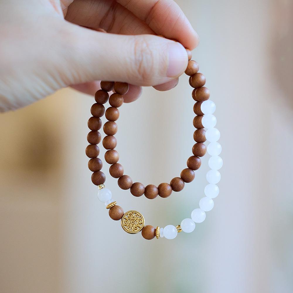 Qingshan Dai Lingyin Milk Fragrance Sandalwood Hetian Running Ring Double Circle Bracelet Ethnic Style Simple Jade Bracelet Couple Style