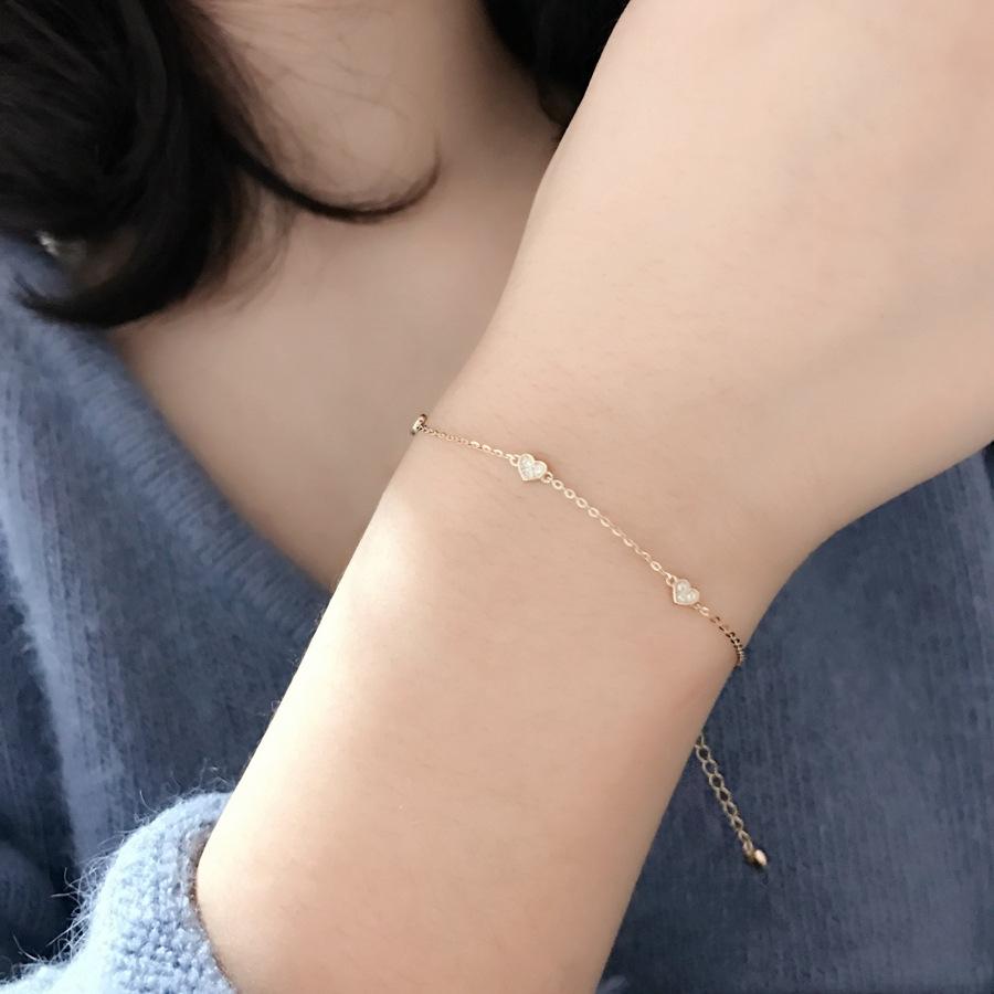 S925 Sterling Silver Gold-Plated Bracelet Hollow Smooth Heart Simple Elegant Petite Bracelet for Women