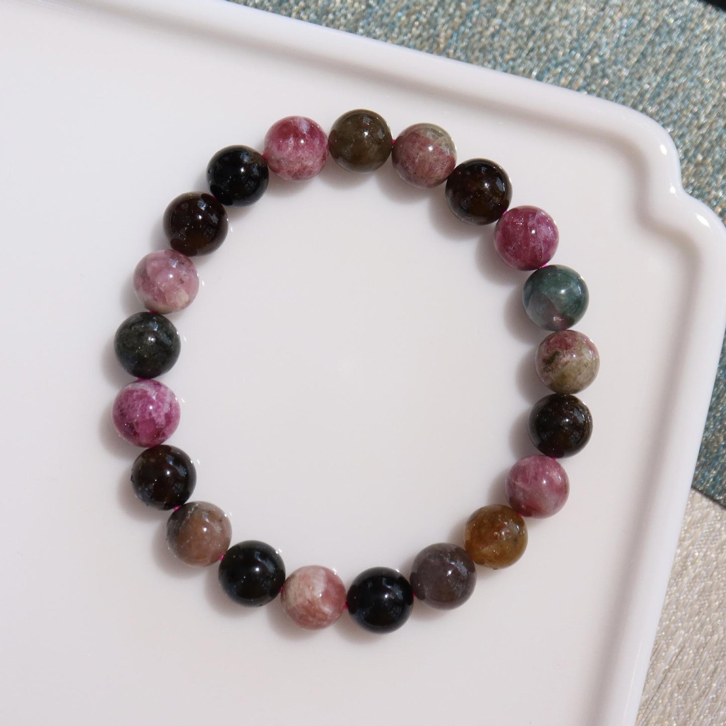 Natural Tourmaline Bracelet for Women Tourmaline Round Beads Rainbow Color Single Circle Bracelet Crystal Jewelry Round Beads Best Friend Gift