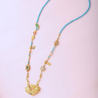 Koi Fish Ruyi Lock Necklace for Women, Ancient Enamel Gold-Plated, High-End Niche Necklace Jewelry