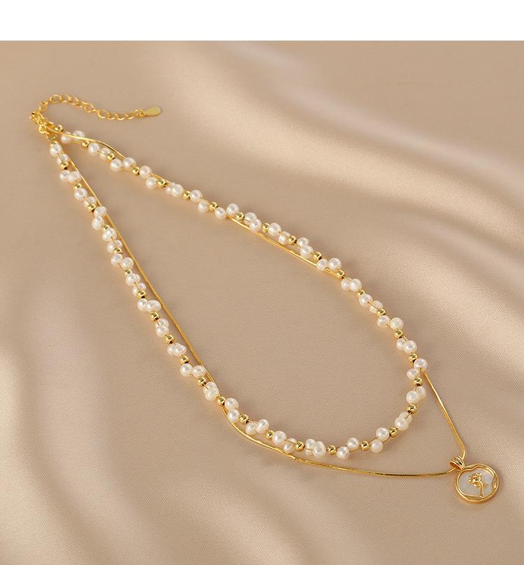 Pearl Layered Chain Double Weave Necklace Niche High-end Sense Women's Romantic Rose Flower Gift Temperament