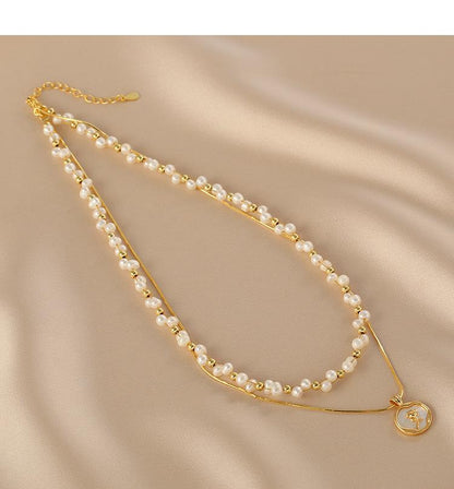 Pearl Layered Chain Double Weave Necklace Niche High-end Sense Women's Romantic Rose Flower Gift Temperament