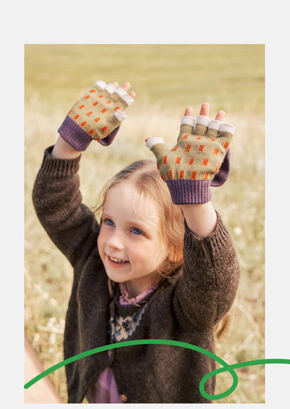 Children's Gloves Winter Boys Girls Half Finger Five Finger Flip Cover Warm Primary School Students Writing Special Class A Autumn