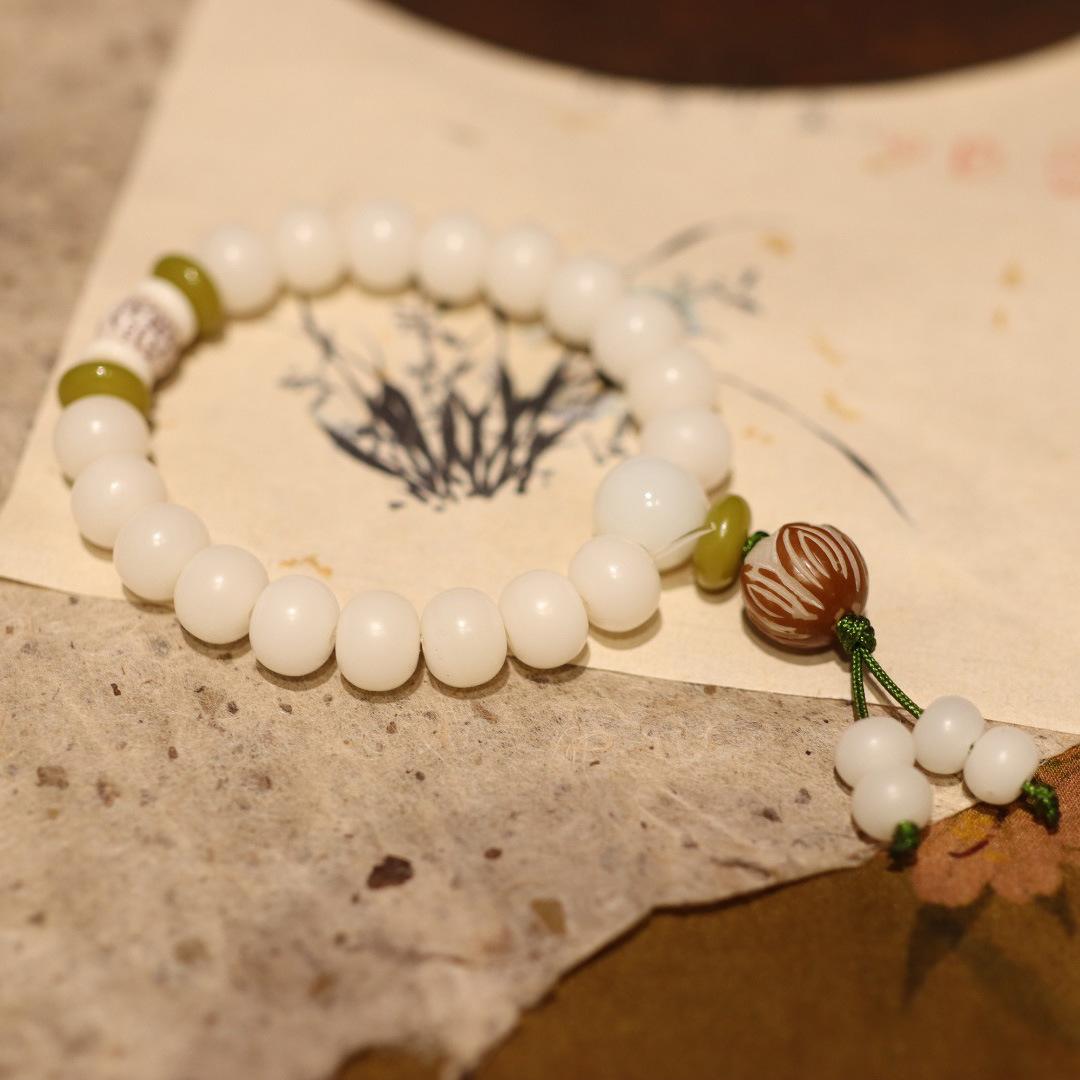 Hainan White Jade Bodhi Single Circle 8*10mm Bracelet Couple Style Buddhist Bead Bracelet Jewelry