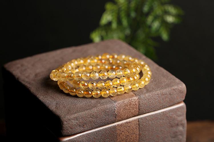 Natural Golden Rutilated Quartz Bracelet Wrapped 3 Times 6mm Golden Rutilated Quartz Multi-Wrap Bracelet Titanium Quartz Bead Bracelet Crystal Round and Full