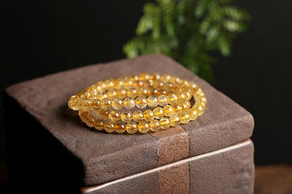 Natural Golden Rutilated Quartz Bracelet Wrapped 3 Times 6mm Golden Rutilated Quartz Multi-Wrap Bracelet Titanium Quartz Bead Bracelet Crystal Round and Full