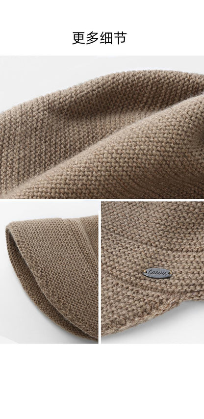 Autumn Winter Warm Knitted Hat for Women Simple Large Head Circumference Bare Face Hat Korean Style Face Covering Versatile Slouchy Hat Double Layer Wool Hat