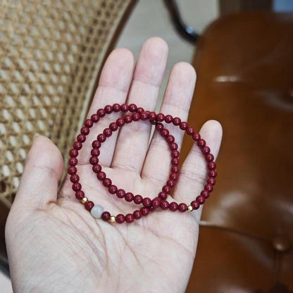 Xiangxi Natural Cinnabar Bracelet S925 Silver Hetian Jade Single Circle Bracelet Zodiac Year Cinnabar Gift