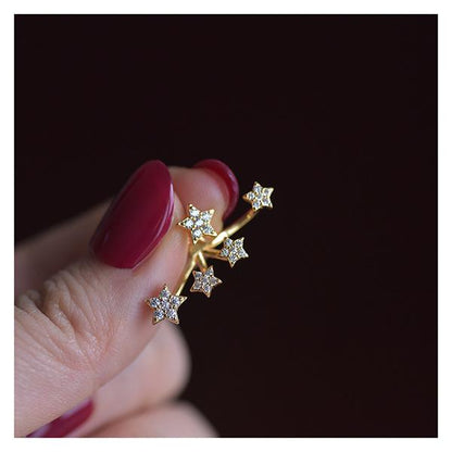 S925 Silver Plated 14K Gold Texture Shiny Star Exquisite Earrings Vintage Multi-Wear Ear Jewelry Studs for Women