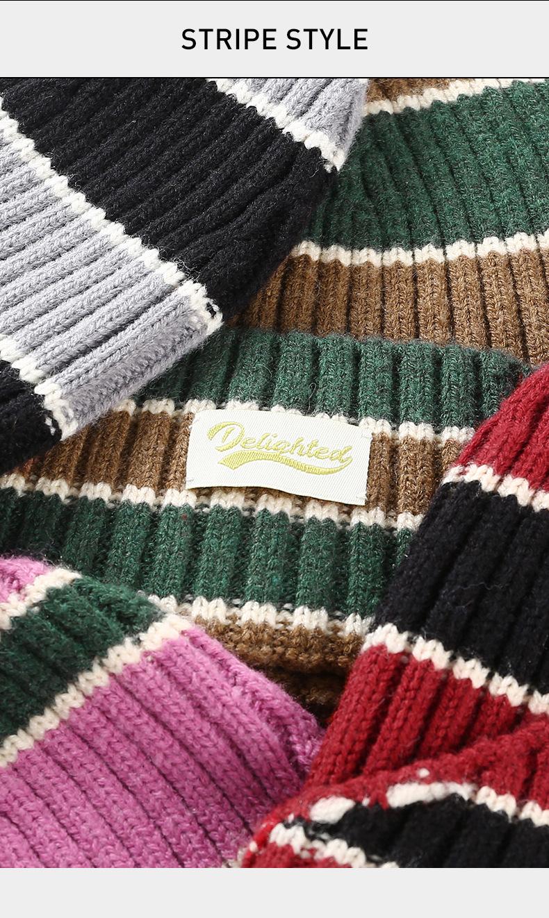 Autumn Winter Color-Block Knitted Hat for Women Outdoor Warm Versatile Wool Hat Trendy Cool Beanie Large Head Circumference Hat