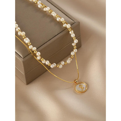 Pearl Layered Chain Double Weave Necklace Niche High-end Sense Women's Romantic Rose Flower Gift Temperament