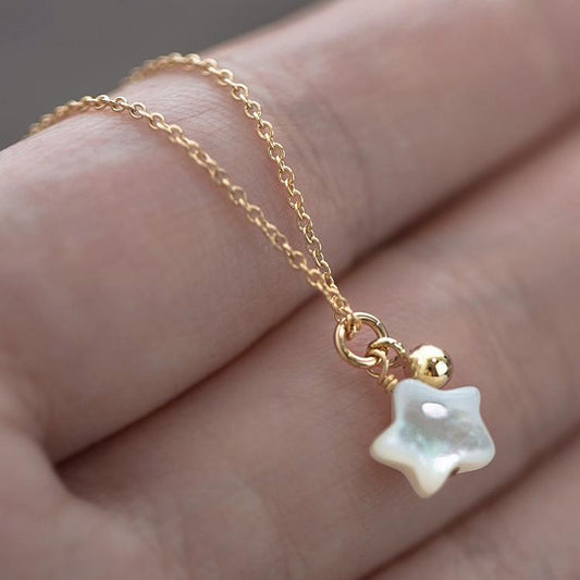 Polaris S925 Silver Plated 18K Gold Iridescent White Mother-of-Pearl Simple Aesthetic Style Ins Internet Celebrity Collarbone Pure Silver Necklace