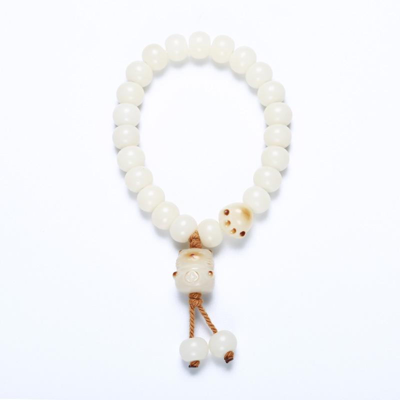 White Jade Bodhi Root Bracelet, Fired Cat Paw Bodhi Seed Bracelet, High Polished Single Circle Buddha Beads, Cultural Game Prayer Beads