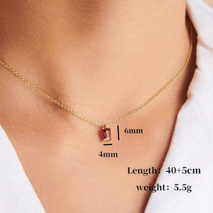 Titanium Steel Necklace Rectangular December Birthstone Pendant Colorful Zircon Clavicle Chain for Women Titanium Steel Plated with 18K Gold Color Retention