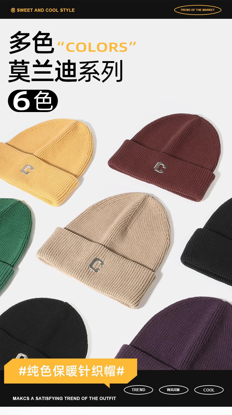 Couple Style Knitted Hat Simple Large Head Circumference Wool Hat Men Korean Version Trendy Cold Hat Autumn Winter Head Wrap Hat