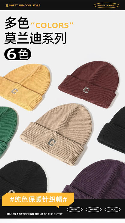 Couple Style Knitted Hat Simple Large Head Circumference Wool Hat Men Korean Version Trendy Cold Hat Autumn Winter Head Wrap Hat