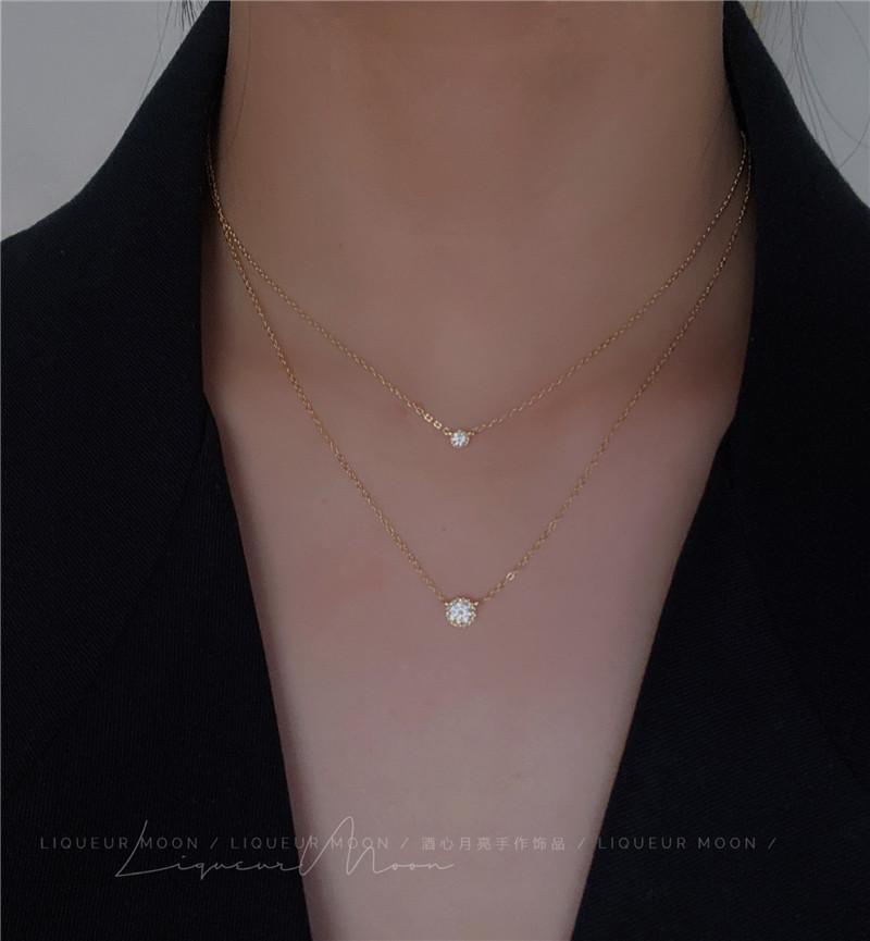 Single Mini Moissanite Sparkling Diamond Sterling Silver Necklace Simple Layered European and American Style Short Exquisite Collarbone Chain