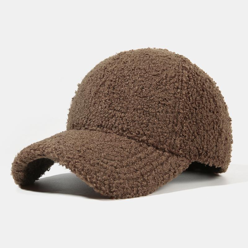 Lightweight Lamb Wool Hat for Men and Women, Autumn and Winter Korean Style Trendy Versatile Baseball Cap, Outdoor Windproof Warm Solid Color Hat