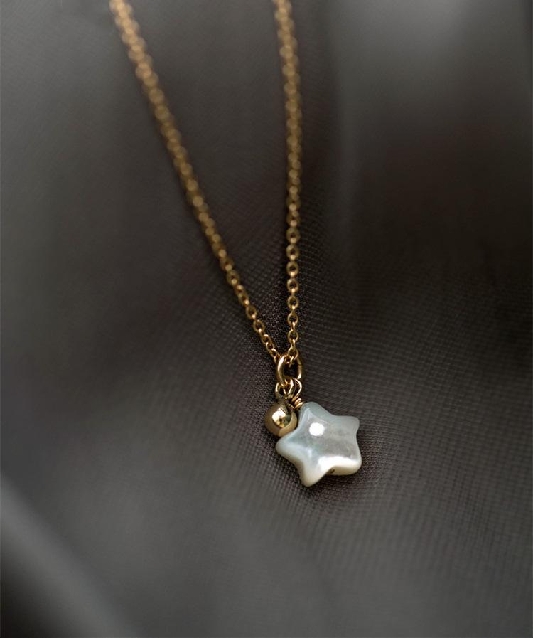 Polaris S925 Silver Plated 18K Gold Iridescent White Mother-of-Pearl Simple Aesthetic Style Ins Internet Celebrity Collarbone Pure Silver Necklace