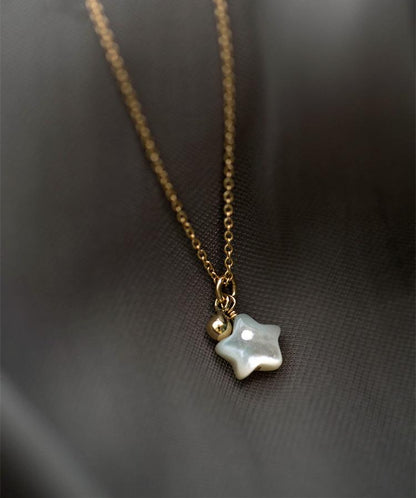 Polaris S925 Silver Plated 18K Gold Iridescent White Mother-of-Pearl Simple Aesthetic Style Ins Internet Celebrity Collarbone Pure Silver Necklace